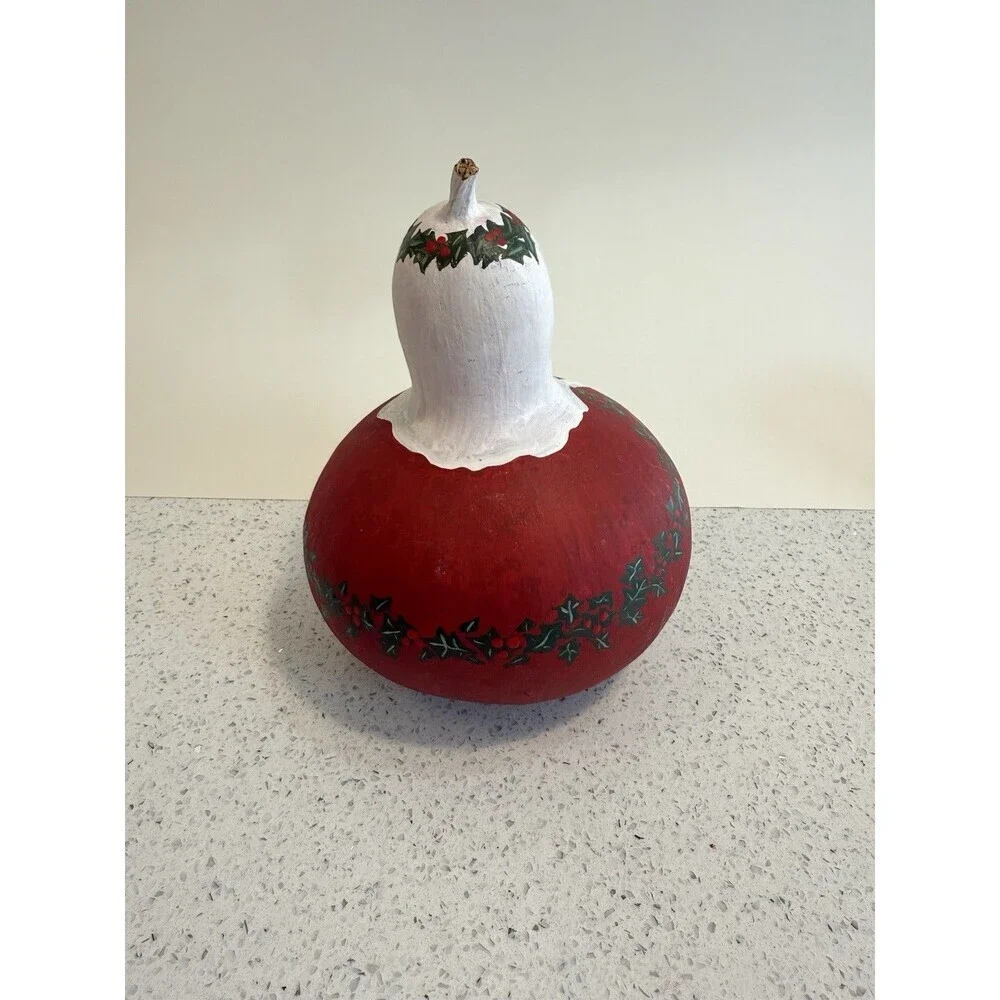 Precious Santa Claus Handpainted Gourd Christmas Folk Art Artist Red